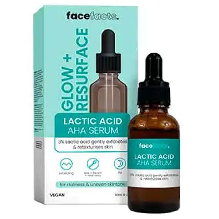 Face facts Glow + resurface Lactic acid face serum