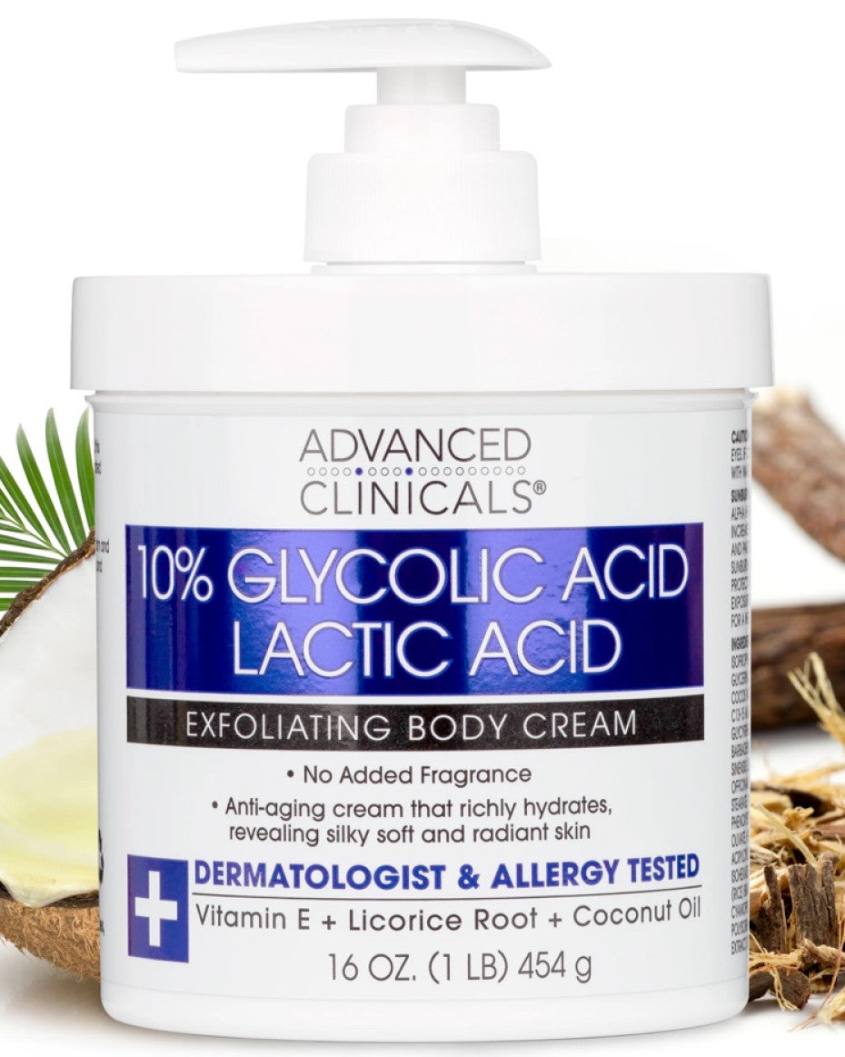 Advanced Clinicals 10% Glycolic + Lactic Acid Exfoliating Cream 16oz / 454g